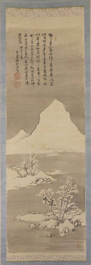 Japanese Hanging Scroll Art Painting Snowy Sansui Landscape E8106