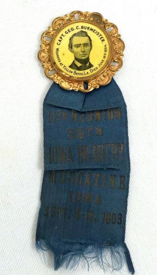 1908 Grand Army Of The Republic 35th Iowa Infantry Muscatine 11th Reunion Ribbon