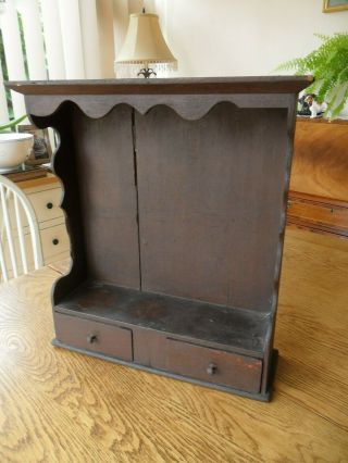 Antique Small Oak Wall Shelf With 2 Small Drawers A/f