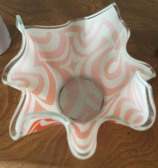 Rare CHANCE Art Glass PSYCHEDELIC Orange HANDKERCHIEF Bowl / Vase 1970s Funky 2