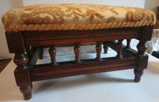 Antique Wooden Footstool,  Turned Wooden Surround.  Early 1900s.  Patina