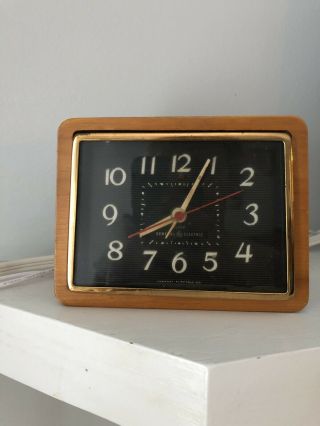 General Electric Wood Encased Clock Mid Century Modern
