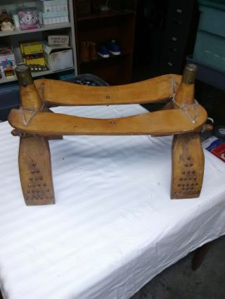 Vintage Egyptian Camel Saddle Cultural Foot Stool With Brass Ornamentation