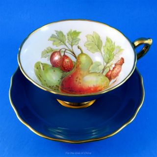 Stunning Teal Green Fruit Design Pedestal Hammersley Tea Cup And Saucer Set