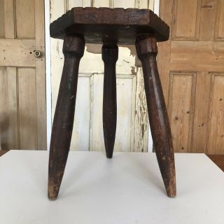 Vintage Wooden Carved 3 Legged Stool Plant Stand.
