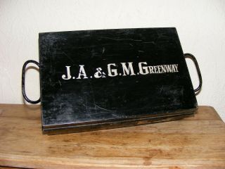 Vintage Metal Deed Box With Hand Lettered Names Decorative Ornamental Display