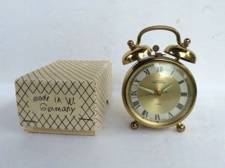 Vintage Germany Linden Black Forest Double Bell Brass Alarm Clock,