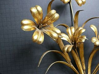 Vintage Hand Made Hollywood Regency Gilt Gold Floral Wall Sconce Candle Holder 2