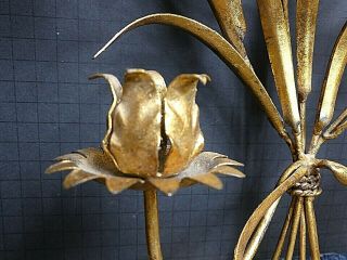 Vintage Hand Made Hollywood Regency Gilt Gold Floral Wall Sconce Candle Holder 3