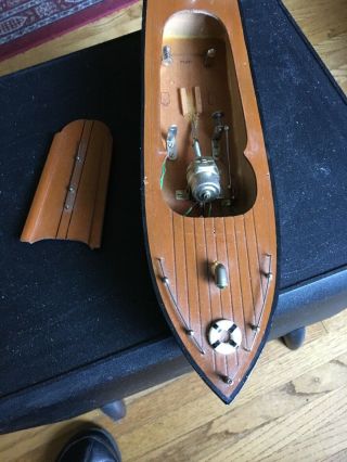 Antique Toy Wood boat with motor 219 4
