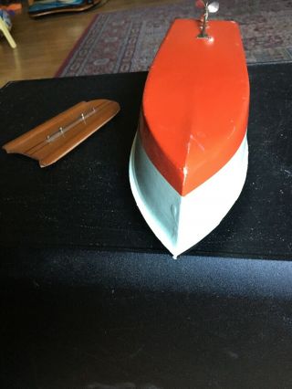 Antique Toy Wood boat with motor 219 5