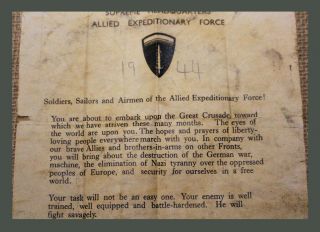 WWII US D - DAY 1944 EVE OF INVASION LEAFLET EISENHOWER GUARANTEED RARE 6