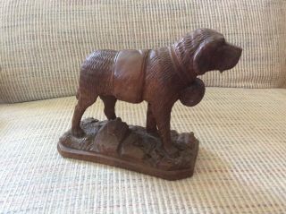 Antique Hand Carved German Black Forest Saint Bernard Dog Sculpture 2