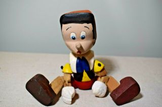 Vintage Pinocchio Wooden Figure Hand Carved & Painted Jointed 8.  5 " Tall Disney