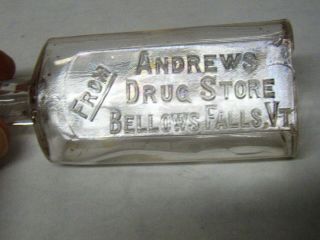Antique Andrews Drug Store Bellows Falls,  Vt Mold Blown Medicine Bottle