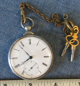 Antique M.  J.  Tobias Keywind Pocket Watch With 2 Keys & Chain,  Liverpool,  Runs