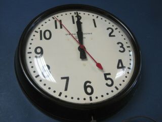 Vintage Large Ge Telechron School Wall Clock W Curved Glass Lens