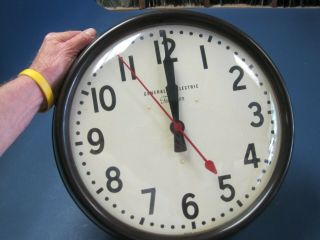 Vintage Large GE Telechron School Wall Clock w Curved Glass Lens 3