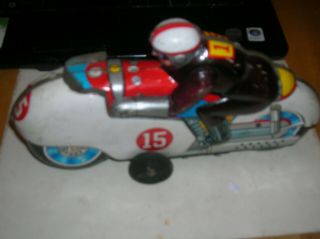 Vintage 1950s Japanese E.  D Brand Tin Motorcycle Racer No 15
