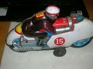 Vintage 1950s JapanESE E.  D BRAND TIN MOTORCYCLE RACER NO 15 2