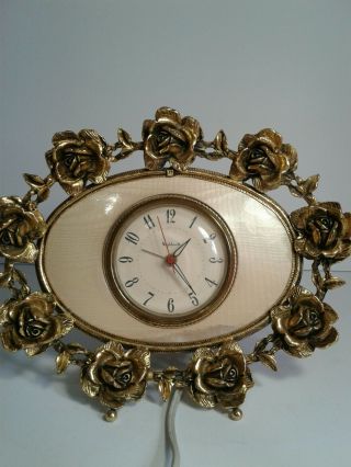 Style Built Vintage Electric Desk Clock Vanity Decor Ormolu Rose Gold Tone Frame