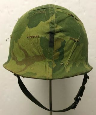 Vietnam War M1 Helmet W/1969 Dated Liner & Camo Cover With Lt 