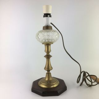 Vintage Brass And Cut Glass Table Side Lamp Electric