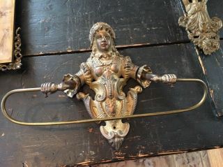 Authentic Antique Victorian Lady Towel Holder Bronze And Brass