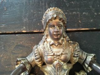 AUTHENTIC ANTIQUE VICTORIAN LADY TOWEL HOLDER BRONZE AND BRASS 4