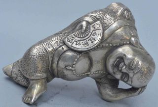 Collectable Noble Old Handwork Miao Silver Carve Ancient Humor Buddha Art Statue 5