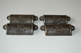 4 Vintage Cast Iron Royal Mail Gpo Drawer Pull Handles Chest Post Office Gpo
