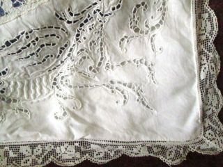 Antique Romantic Linen Pillow with Hand Made Lace,  Cupid,  Putti 3