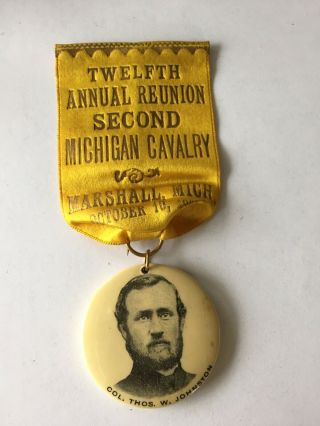 1900 12th Annual Reunion 2nd Michigan Cavalry Ribbon Col.  Thos.  W.  Johnston