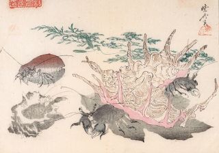 Kawanabe Kyosai,  Authentic,  Antique Woodblock Print—kyosai Rakuga Rare