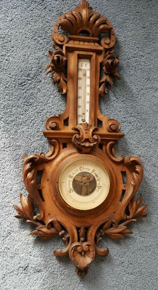 Vintage/ Antique Black Forest Style Carved Wood Barometer