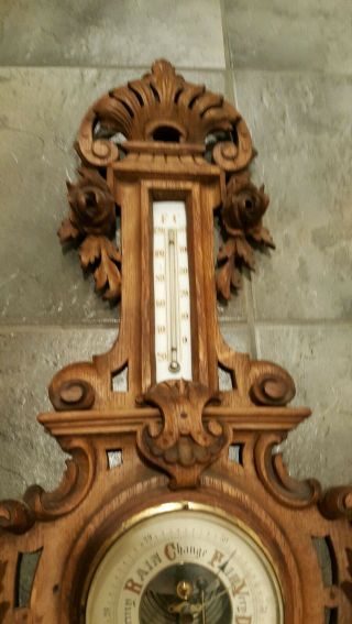 Vintage/ Antique Black Forest Style Carved Wood Barometer 3