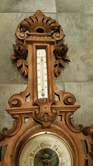 Vintage/ Antique Black Forest Style Carved Wood Barometer 4