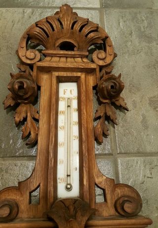 Vintage/ Antique Black Forest Style Carved Wood Barometer 5
