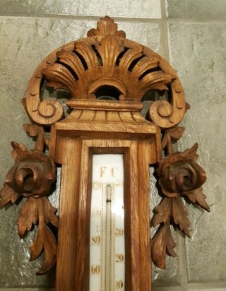 Vintage/ Antique Black Forest Style Carved Wood Barometer 6