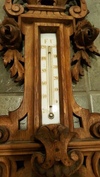 Vintage/ Antique Black Forest Style Carved Wood Barometer 7