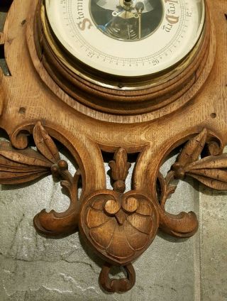 Vintage/ Antique Black Forest Style Carved Wood Barometer 8