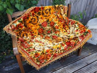 Vtg Antique Velvet Chenille Plush Tablecloth Rug Wall Hanging Boho Shabby Chic