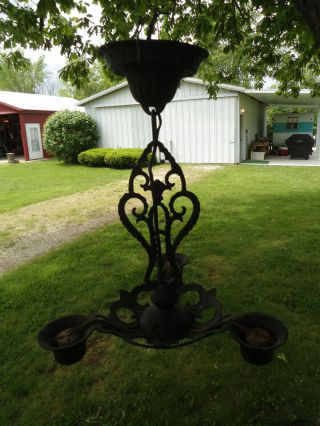 ANTIQUE VINTAGE ART DECO NOUVEAU CAST METAL 3 LIGHT CEILING FIXTURE CHANDELIER 4