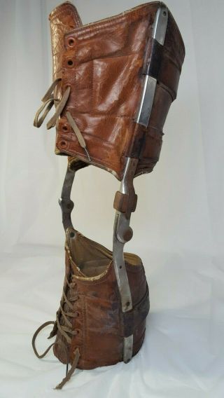 Vtg Old Antique Leather & Metal Leg Knee Brace Victorian Medical Steampunk Hinge