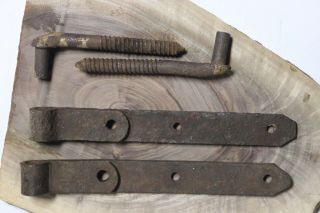 2 Vintage Hand Forged 12” Rustic Farm Barn Door / Gate Strap Hinges And Pins
