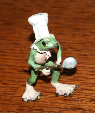 Antique Rare 2 3/4 " Miniature Vienna Austrian Bronze Frog Chef - Bergman?