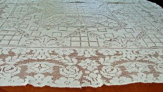 Antique Early Vintage Hand Made Lace Tablecloth Or Bedspread 63 X 78