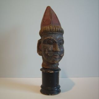 Antique Vtg Folk Art Carved Wooden Bust Mans Head Paint