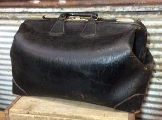 Antique Vtg 20s 30s Doctor Medical Cowhide Leather Large Travel Bag 20 