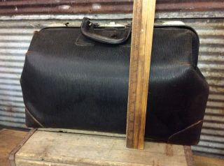 Antique Vtg 20s 30s Doctor Medical Cowhide Leather Large Travel Bag 20 